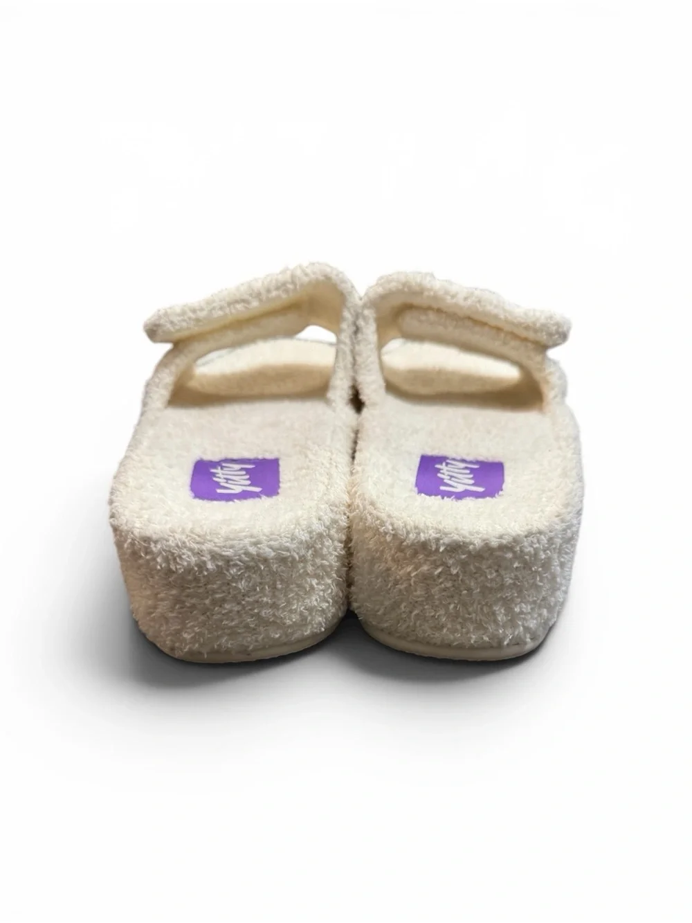 YITTY Cream Terry-Textured Platform Slide Sandals with Black Logo